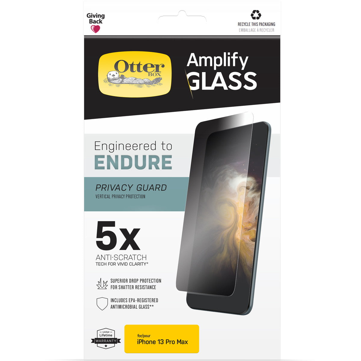 iPhone14Plusフィルム Amplify Glass Privacy Antimicrobial 抗菌性 プライバシー保護