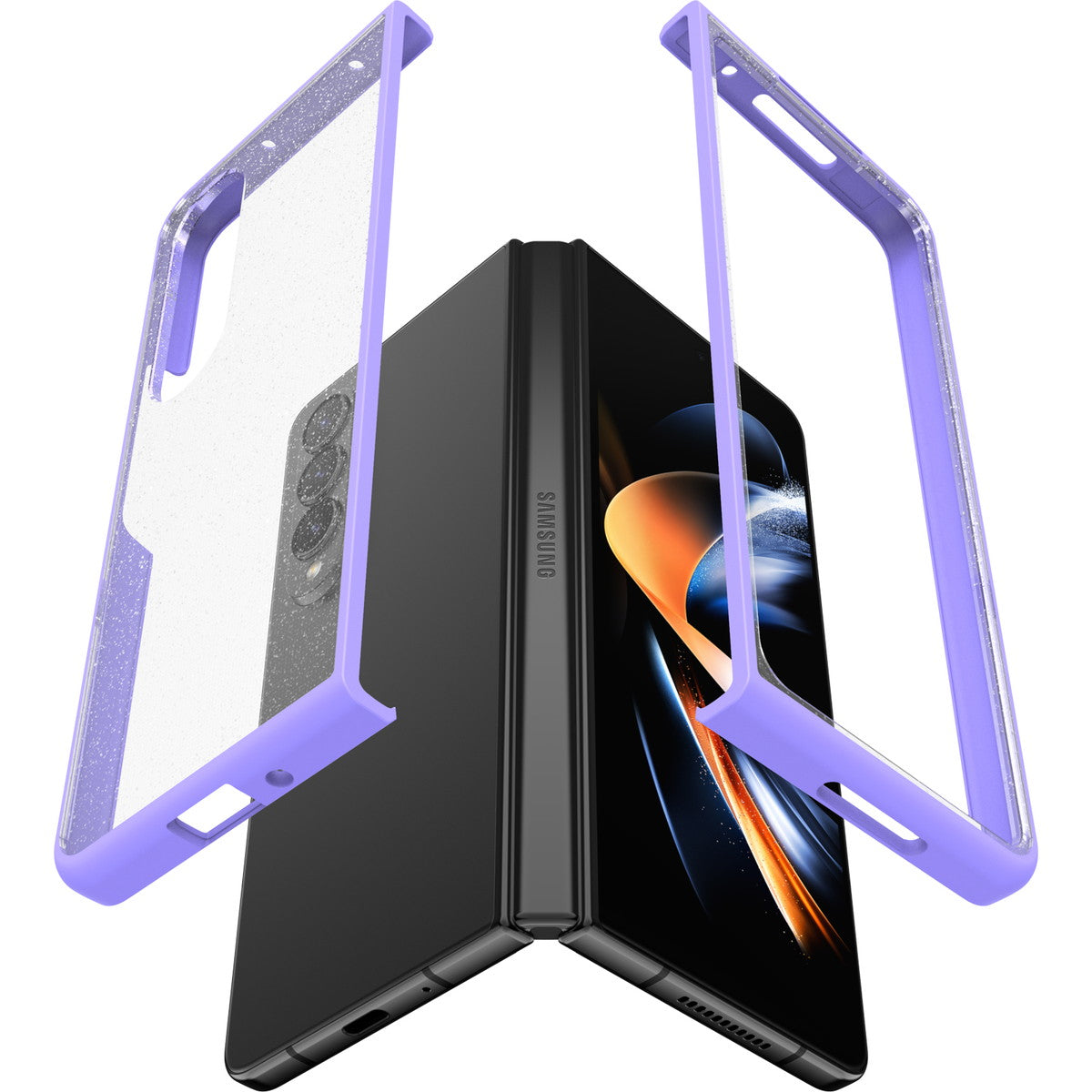 Galaxy Z Fold4ケース Thin Flex 耐衝撃 スパークルパープルエクシング