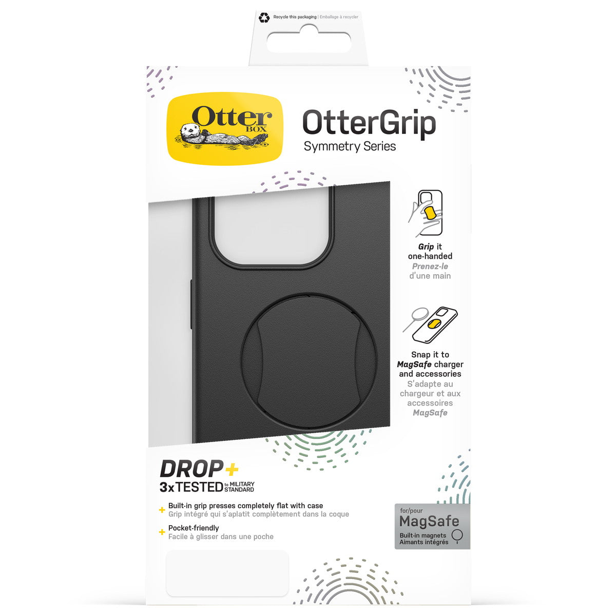 iPhone15Proケース OtterGrip Symmetry 耐衝撃 MILスペック グリップ付 MagSafe ブラック