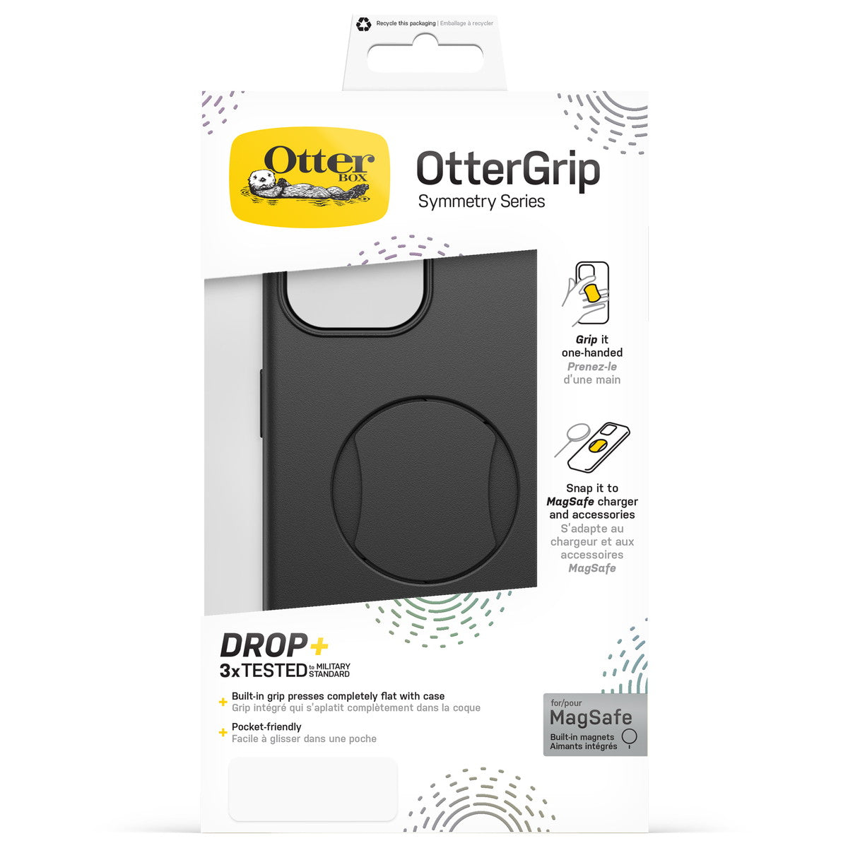iPhone15ケース OtterGrip Symmetry 耐衝撃 MILスペック グリップ付 MagSafe ブラック