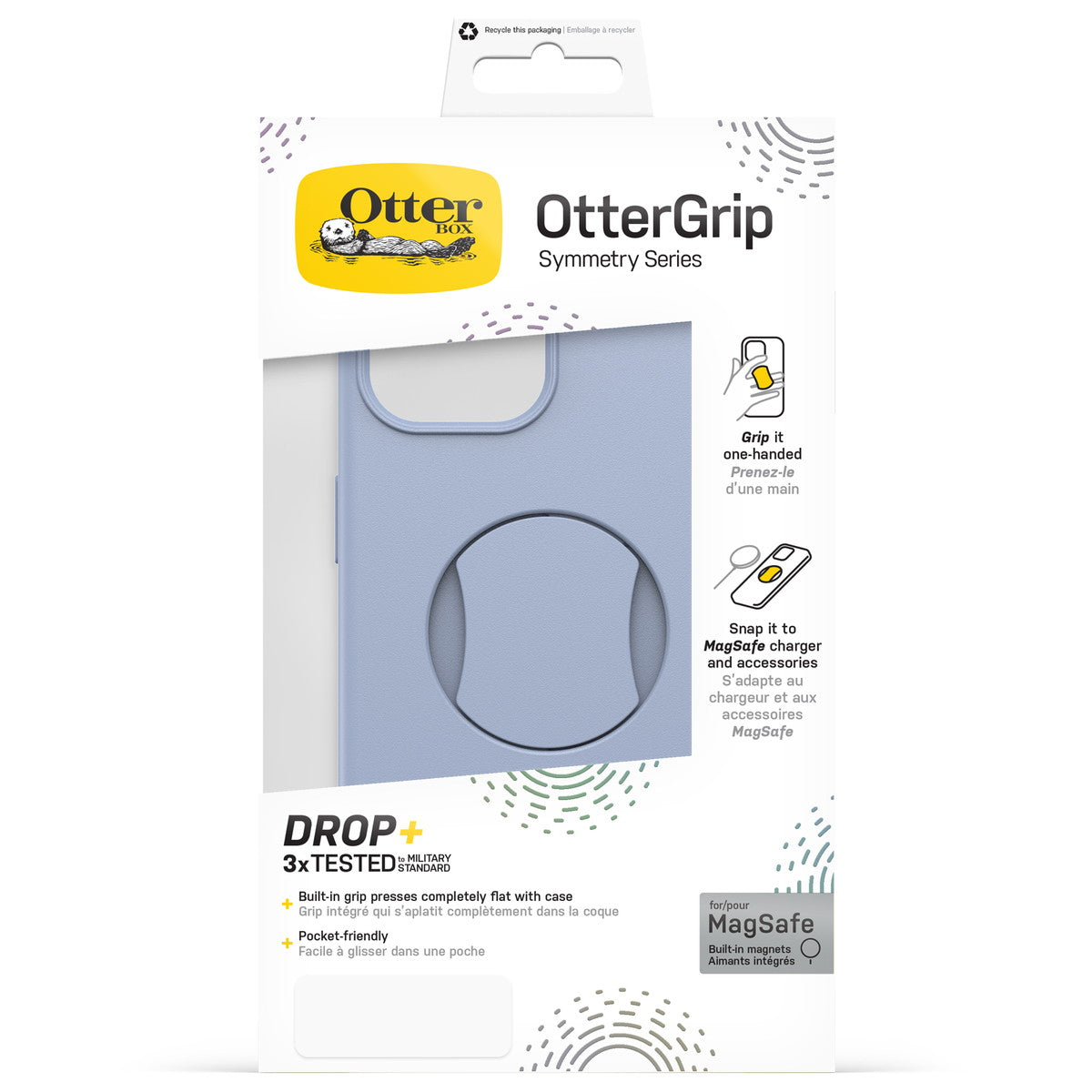 iPhone15ケース OtterGrip Symmetry 耐衝撃 MILスペック グリップ付 MagSafe ブルー