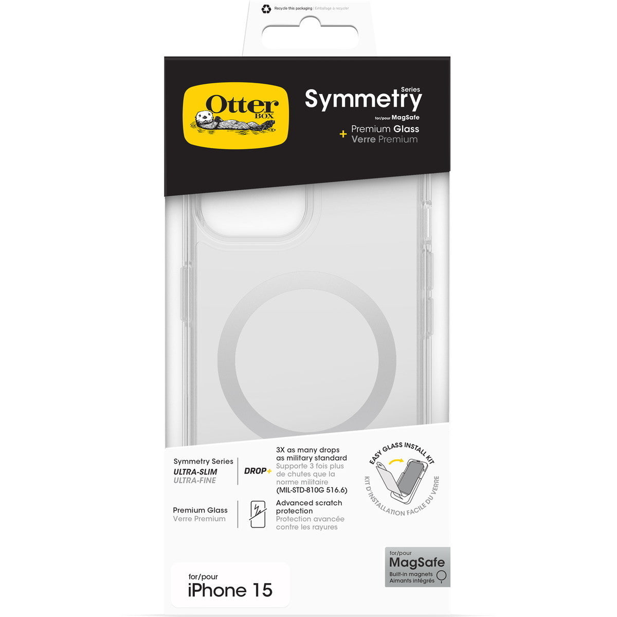 iPhone15ケース Symmetry Clear MagSafe + Premium Glass Antimicrobial 抗菌性 耐衝撃
