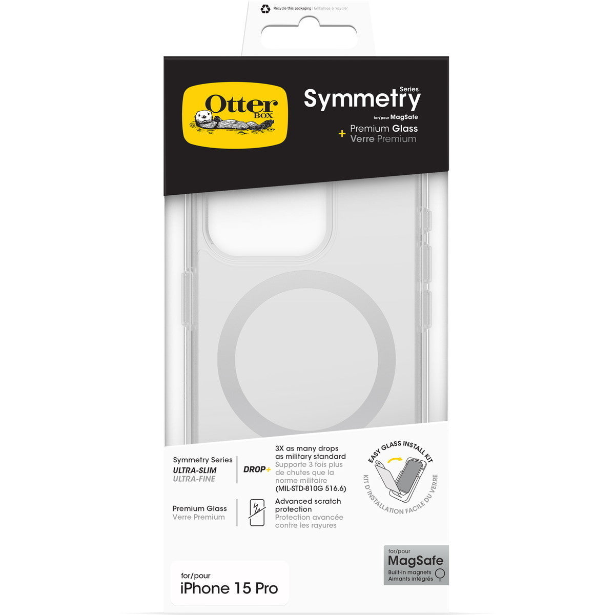 iPhone15Proケース Symmetry Clear MagSafe + Premium Glass Antimicrobial 抗菌性 耐衝撃