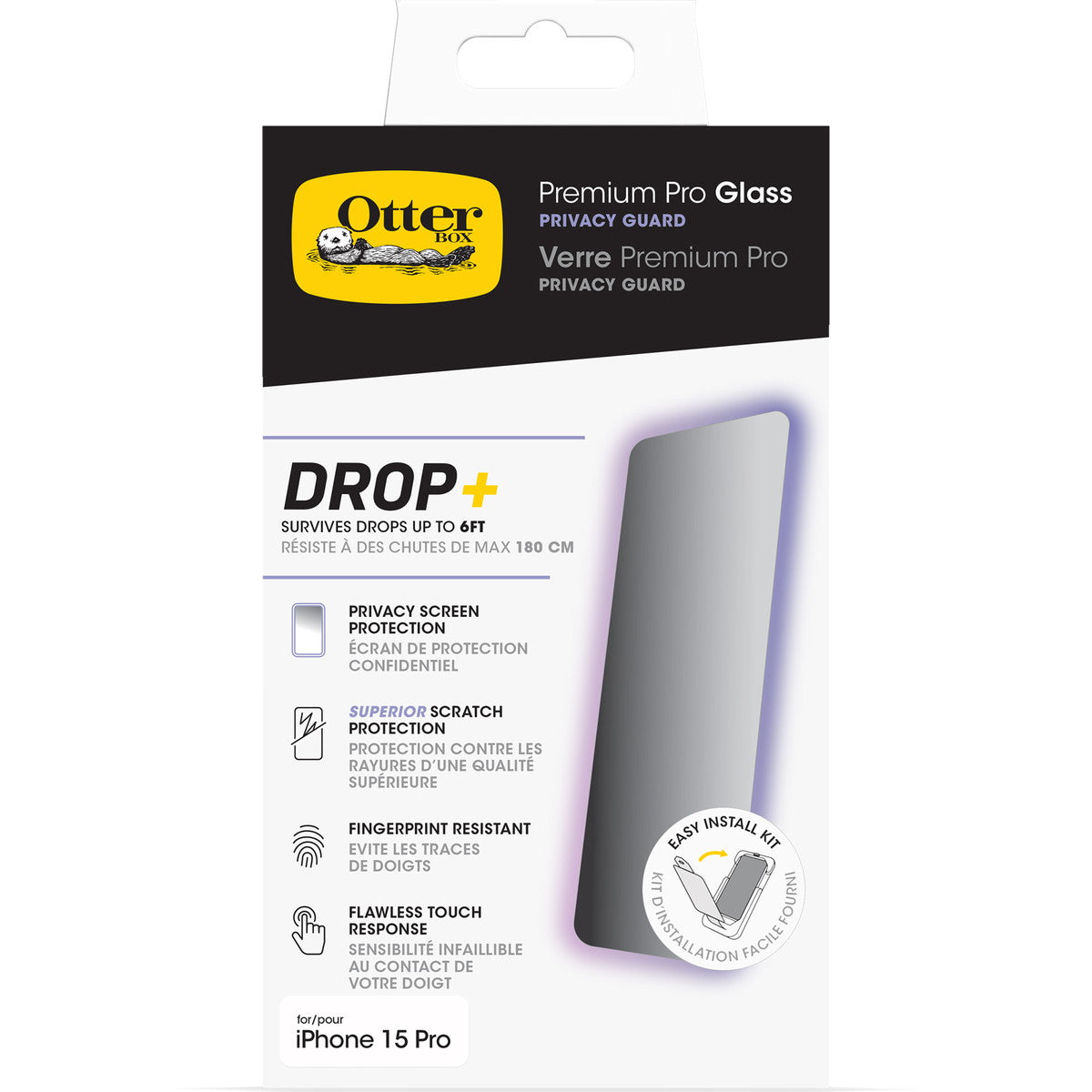 iPhone15Proフィルム Premium Pro Glass Antimicrobial Privacy Guard 抗菌性 プライバシー保護