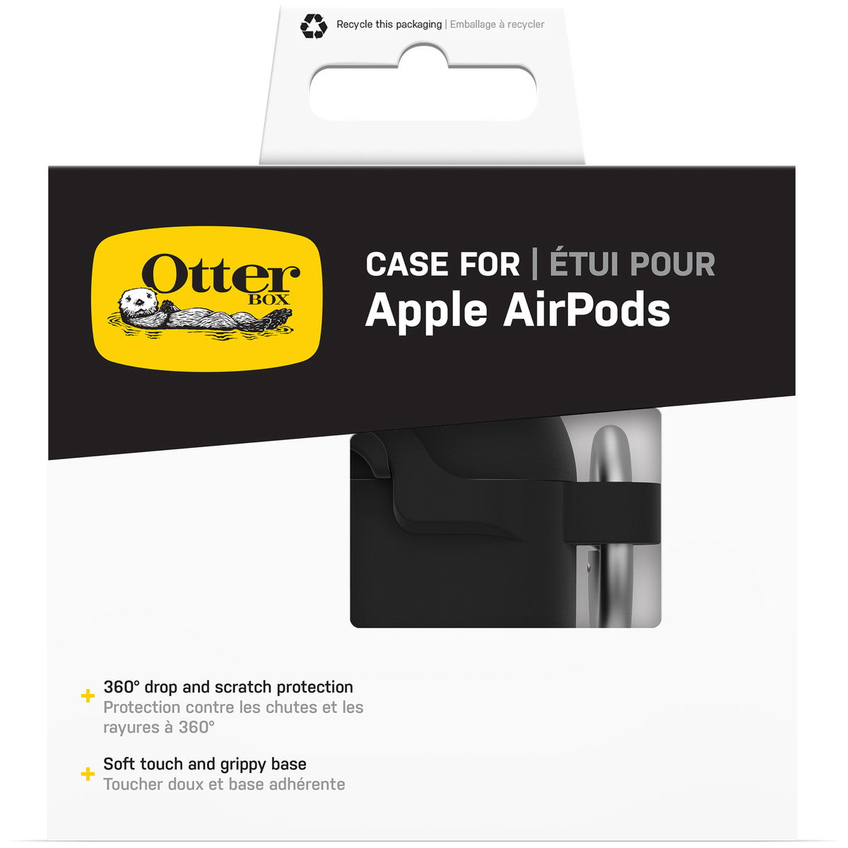AirPods(第4世代)ケース 耐衝撃 カラビナ付き ブラック