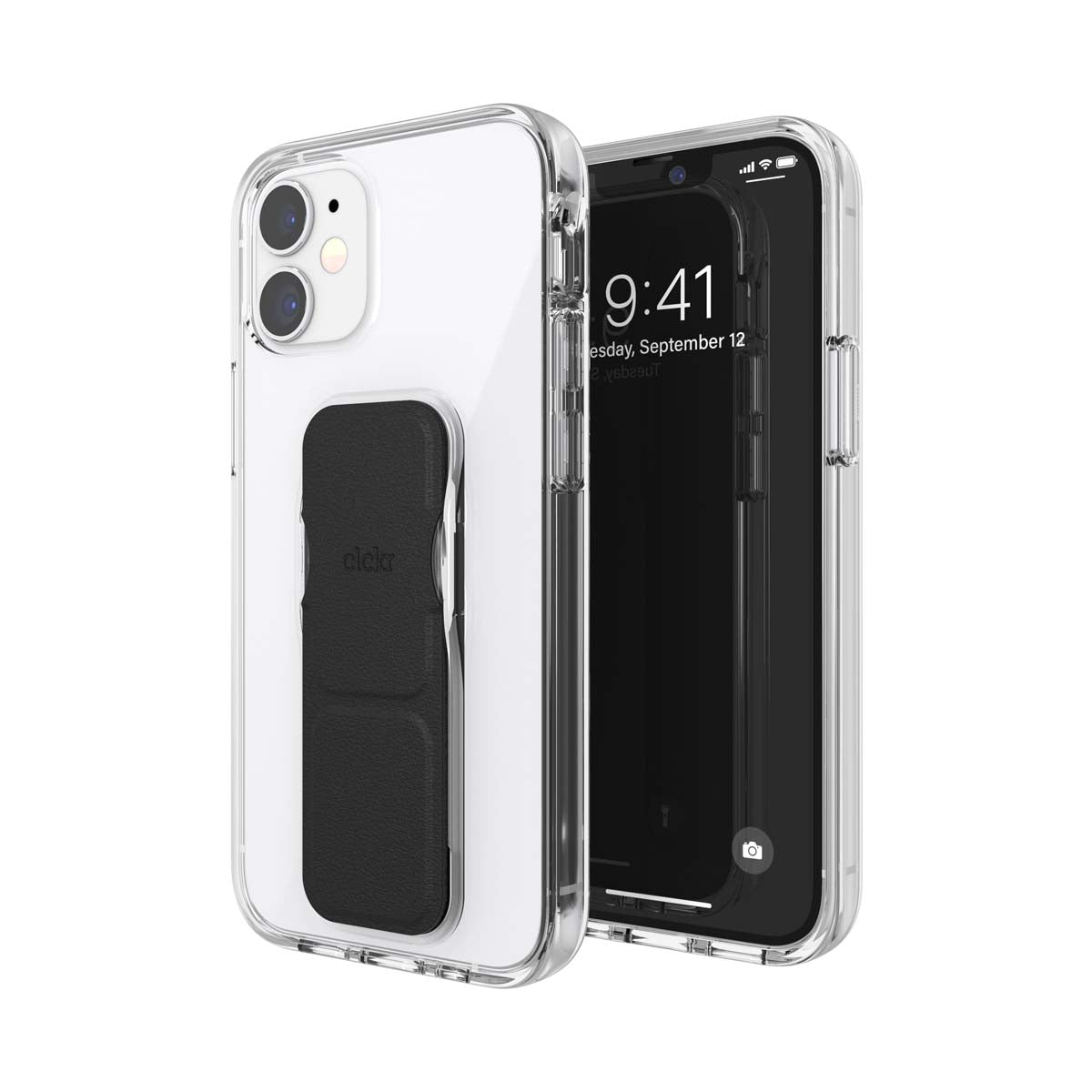 iPhone12miniケース グリップケース クリア/ブラック