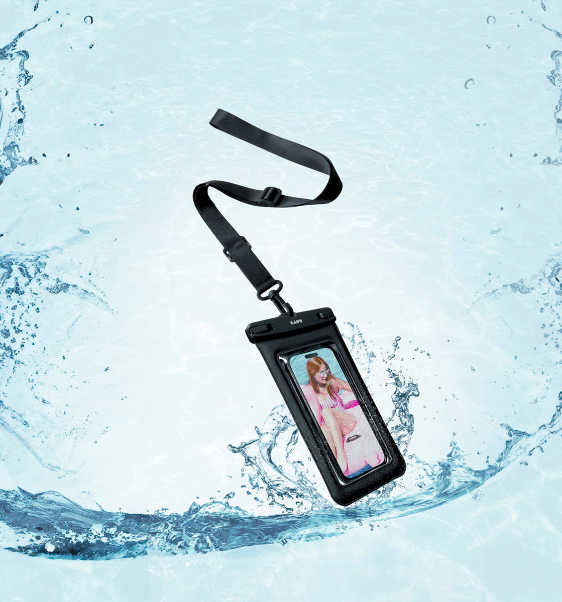 防水 スマートフォンバッグ ネックストラップ付き LAUT POP AQUA waterproof bag ブラック