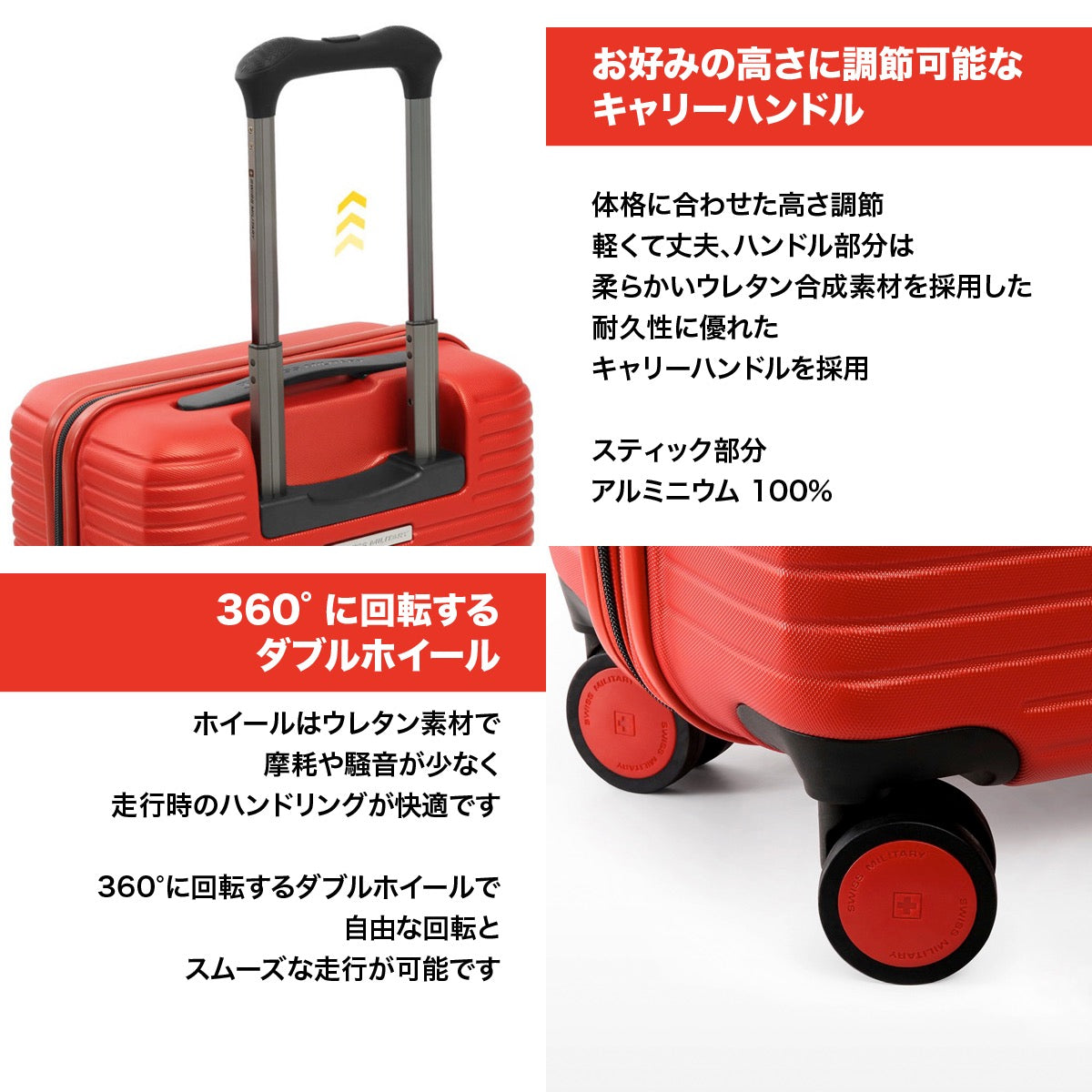 スーツケース SWISS MILITARY 機内持ち込み可 Sサイズ 1~3泊 54cm COLORIS(コロリス) ティンプティングレッド