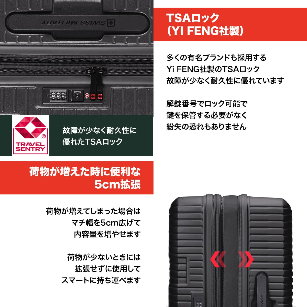 【4月24日発売】スーツケース SWISS MILITARY MOTIVAN 68cm 78L Lサイズ 無料預入 5cm拡張 カーボングレー