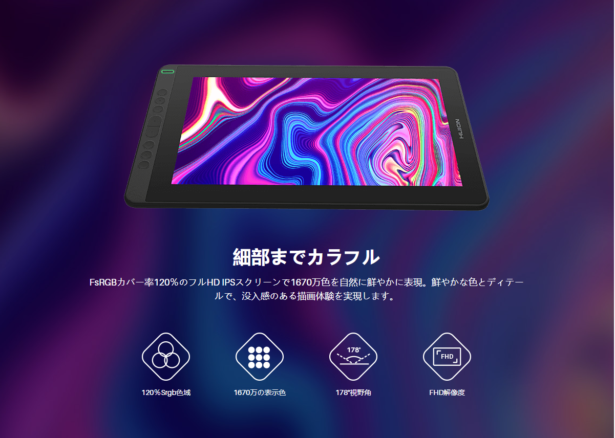 液タブ 液晶タブレット 絵描き イラスト 高性能 薄型 Win MacOS対応 Android USB-C Adobe HUION Kamvas 13+K20 GS1331-K