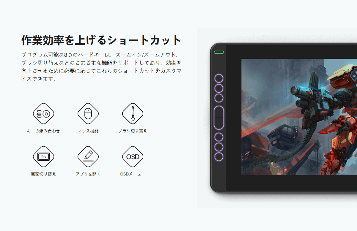 液タブ 液晶タブレット 絵描き イラスト 高性能 薄型 Win MacOS対応 Android USB-C Adobe HUION Kamvas 13+K20 GS1331-K