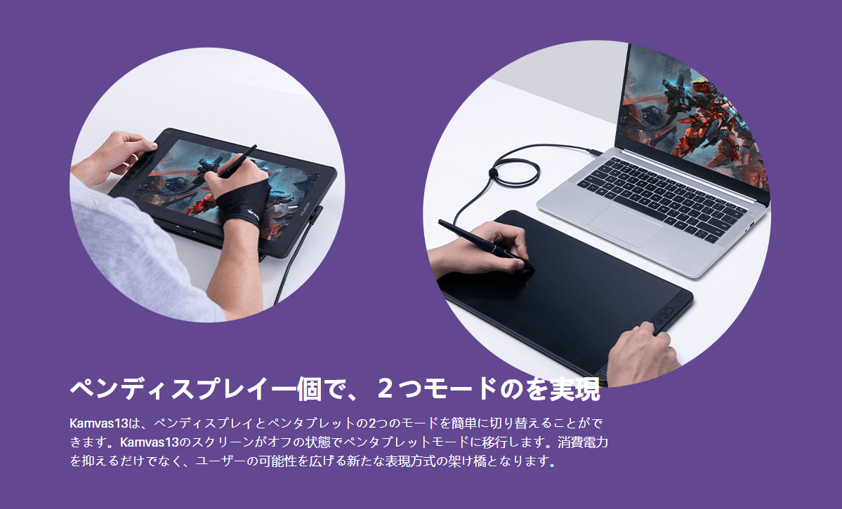 液タブ 液晶タブレット 絵描き イラスト 高性能 薄型 Win MacOS対応 Android USB-C Adobe HUION Kamvas 13+K20 GS1331-K