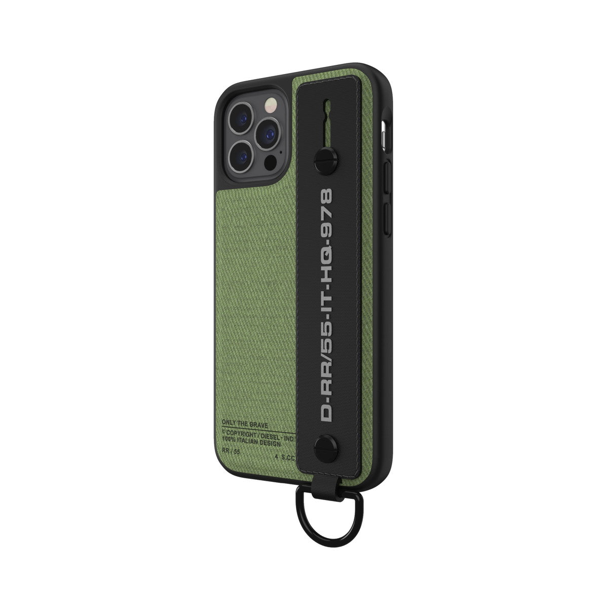 iPhone12/12Proケース Handstrap Case Utility Twill ブラック/グリーン
