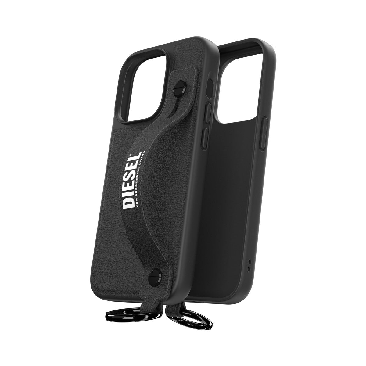 iPhone14Proケース Leather Handstrap Case ブラック/ホワイト