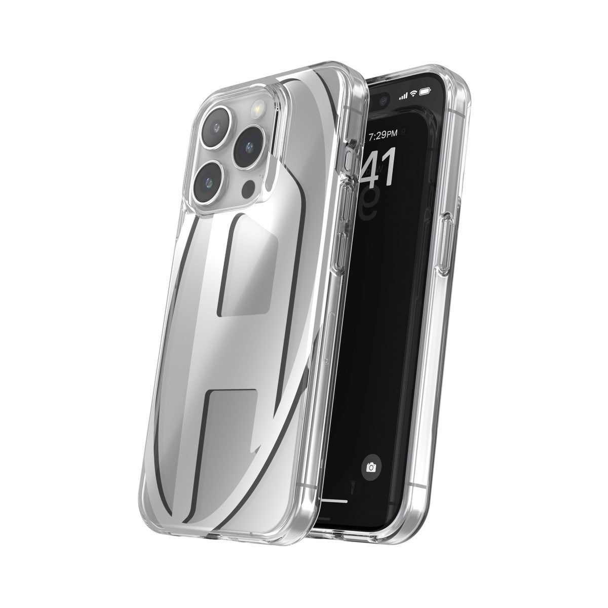 iPhone15Proケース Oval D Clear シルバーメタリック