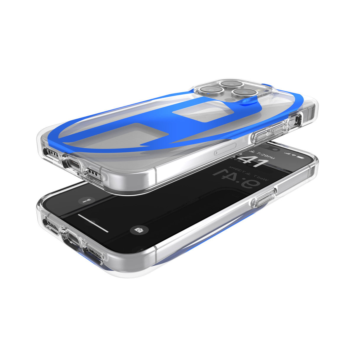 iPhone15Proケース Oval D Clear ブルーメタリック