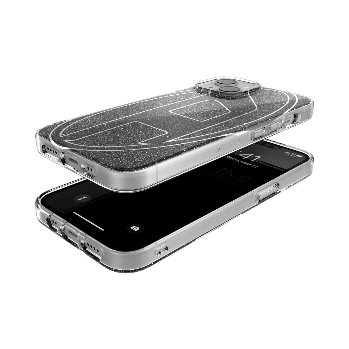 iPhone14/13ケース Oval D Glitter ブラック