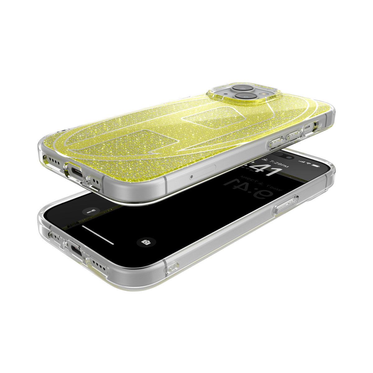 DIESEL iPhone15ケース Oval D Glitter ゴールド