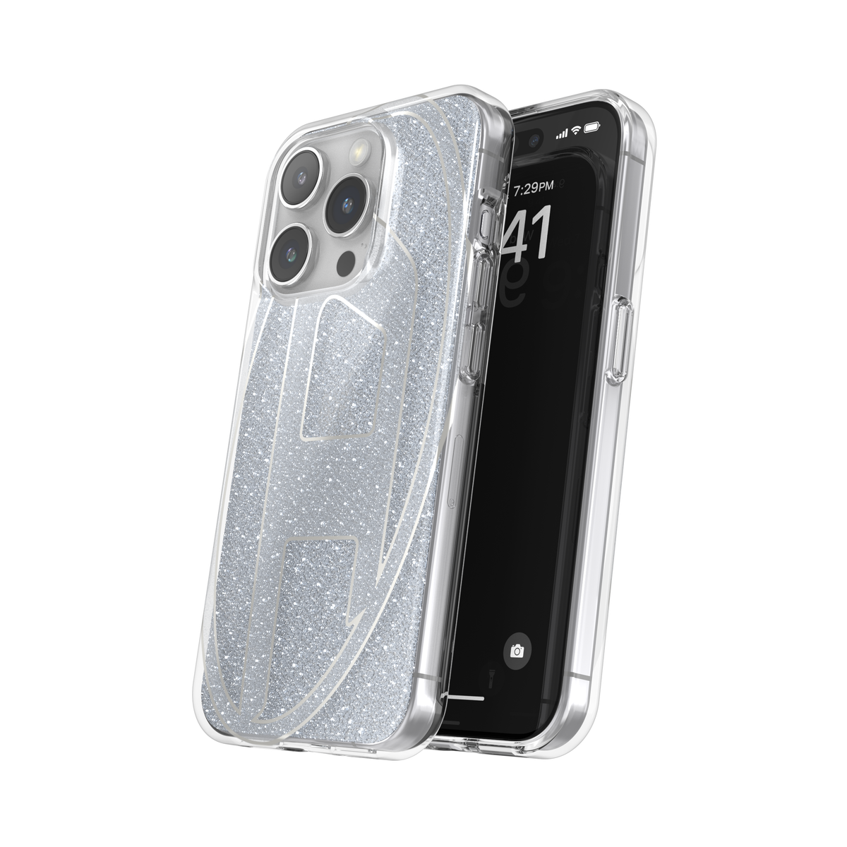 iPhone15Proケース Oval D Glitter シルバー