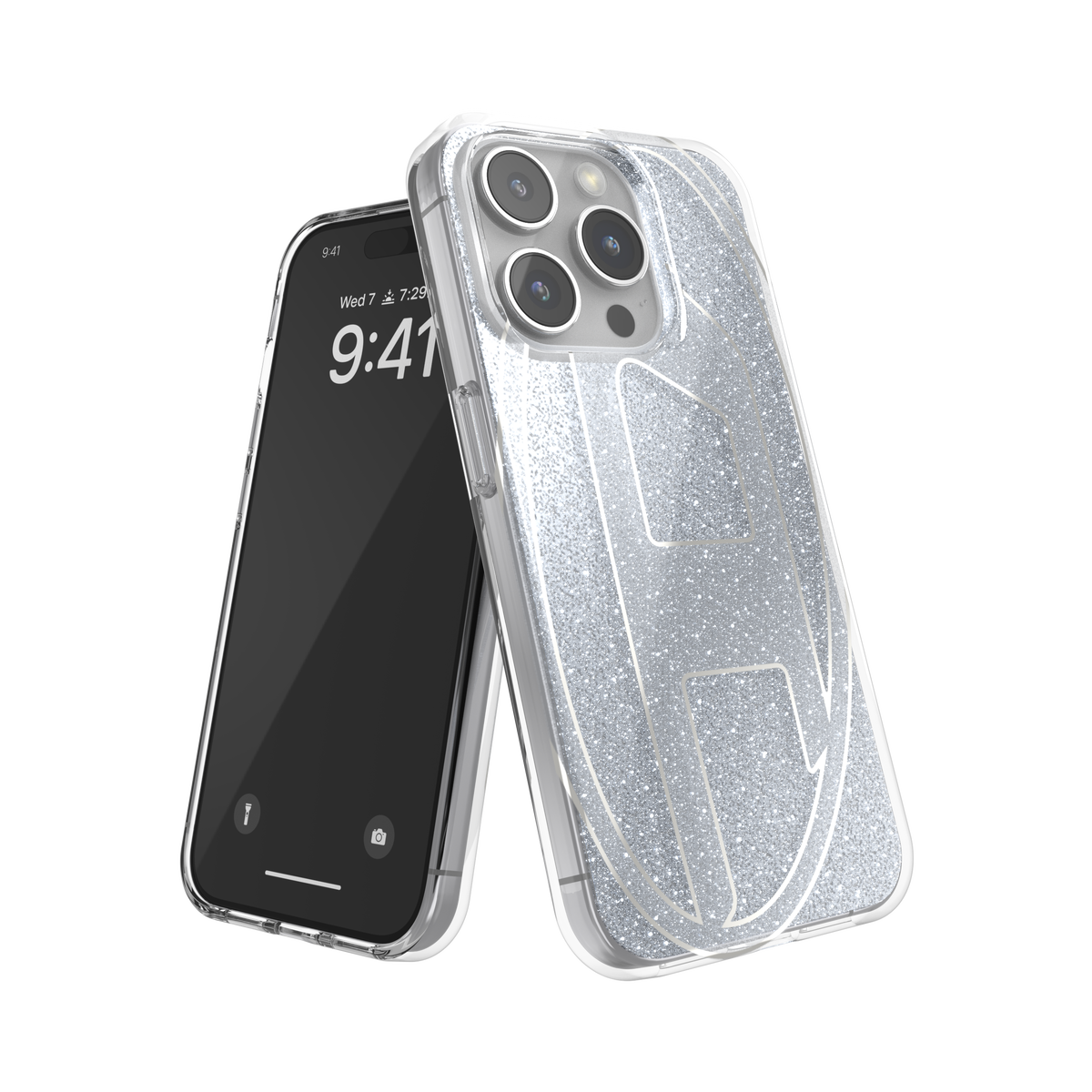 iPhone15Proケース Oval D Glitter シルバー