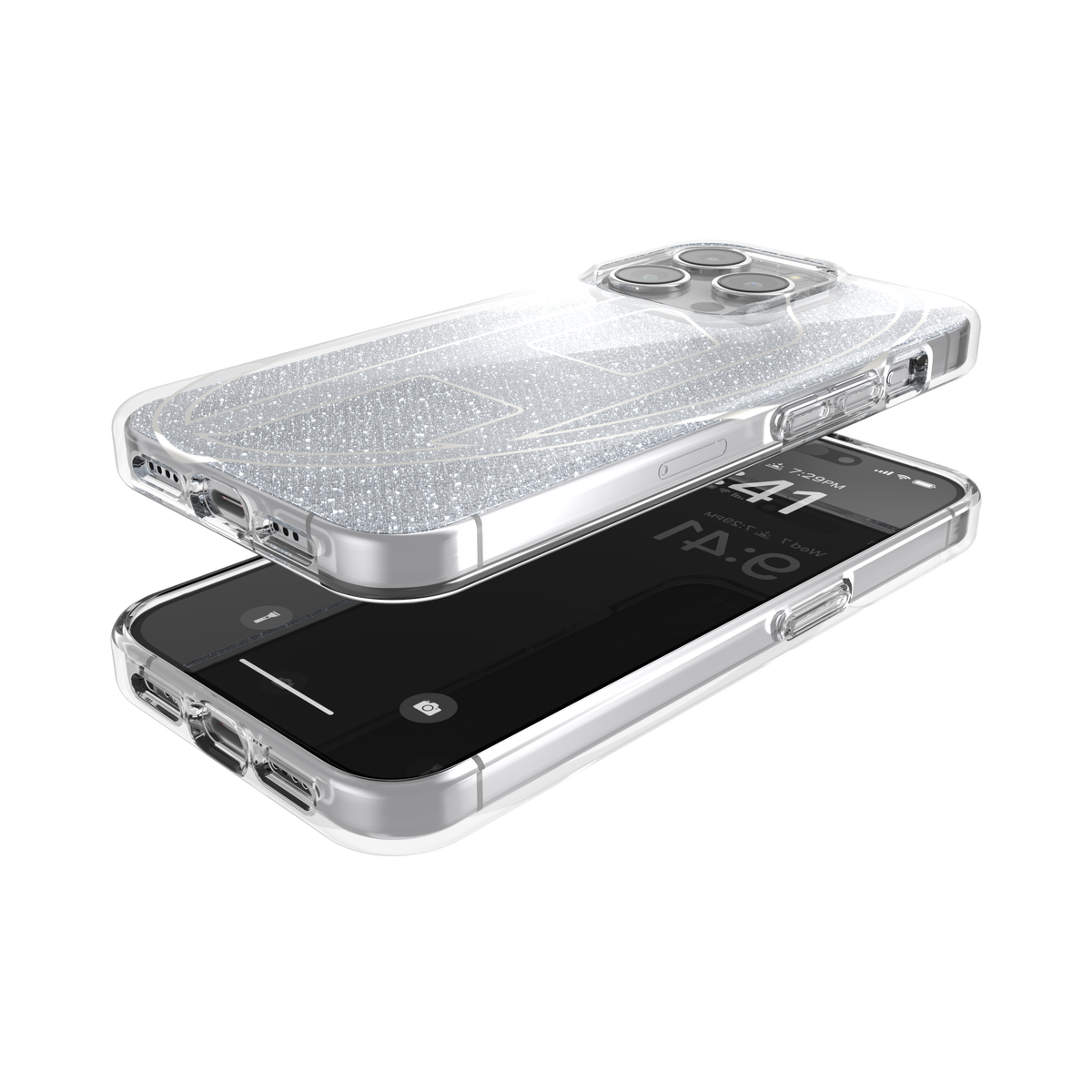 iPhone15Proケース Oval D Glitter シルバー