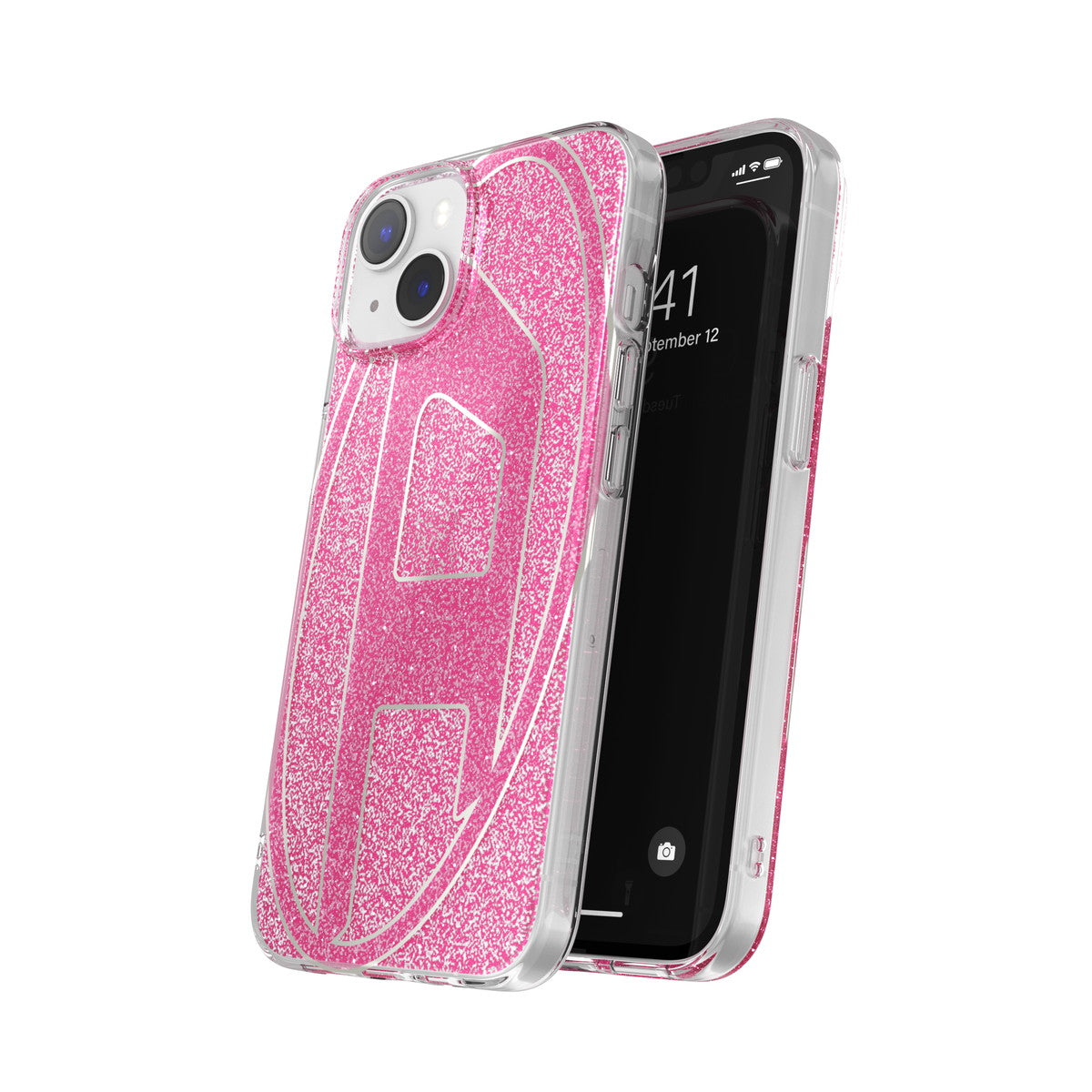 DIESEL iPhone14/13ケース Oval D Glitter ピンク
