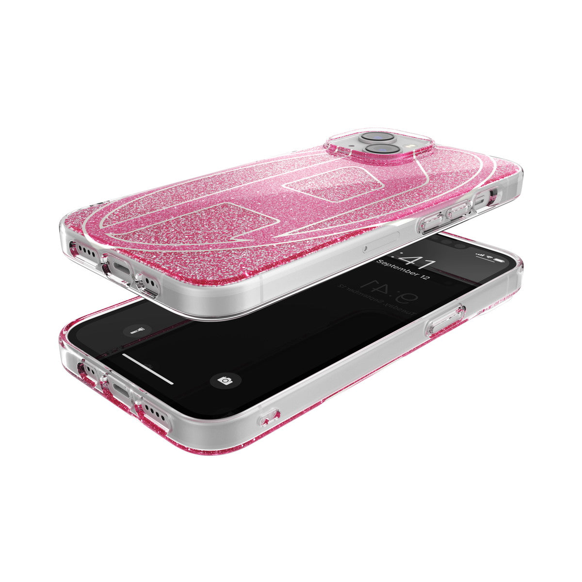 DIESEL iPhone14/13ケース Oval D Glitter ピンク