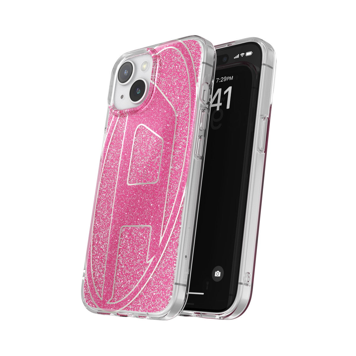 DIESEL iPhone15ケース Oval D Glitter ピンク
