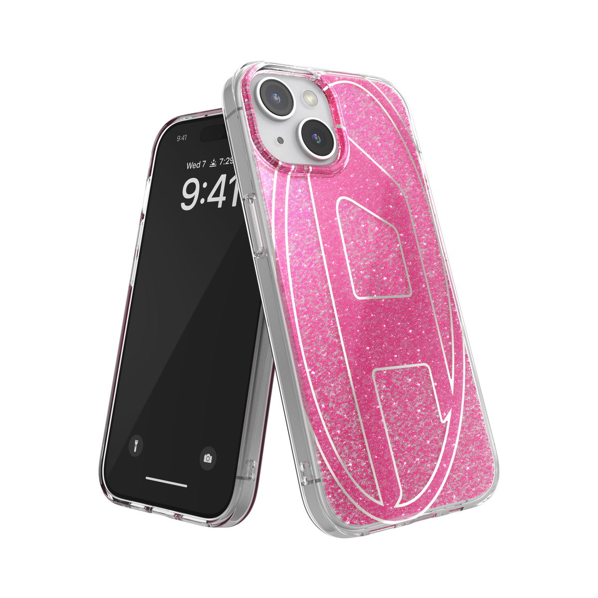 DIESEL iPhone15ケース Oval D Glitter ピンク