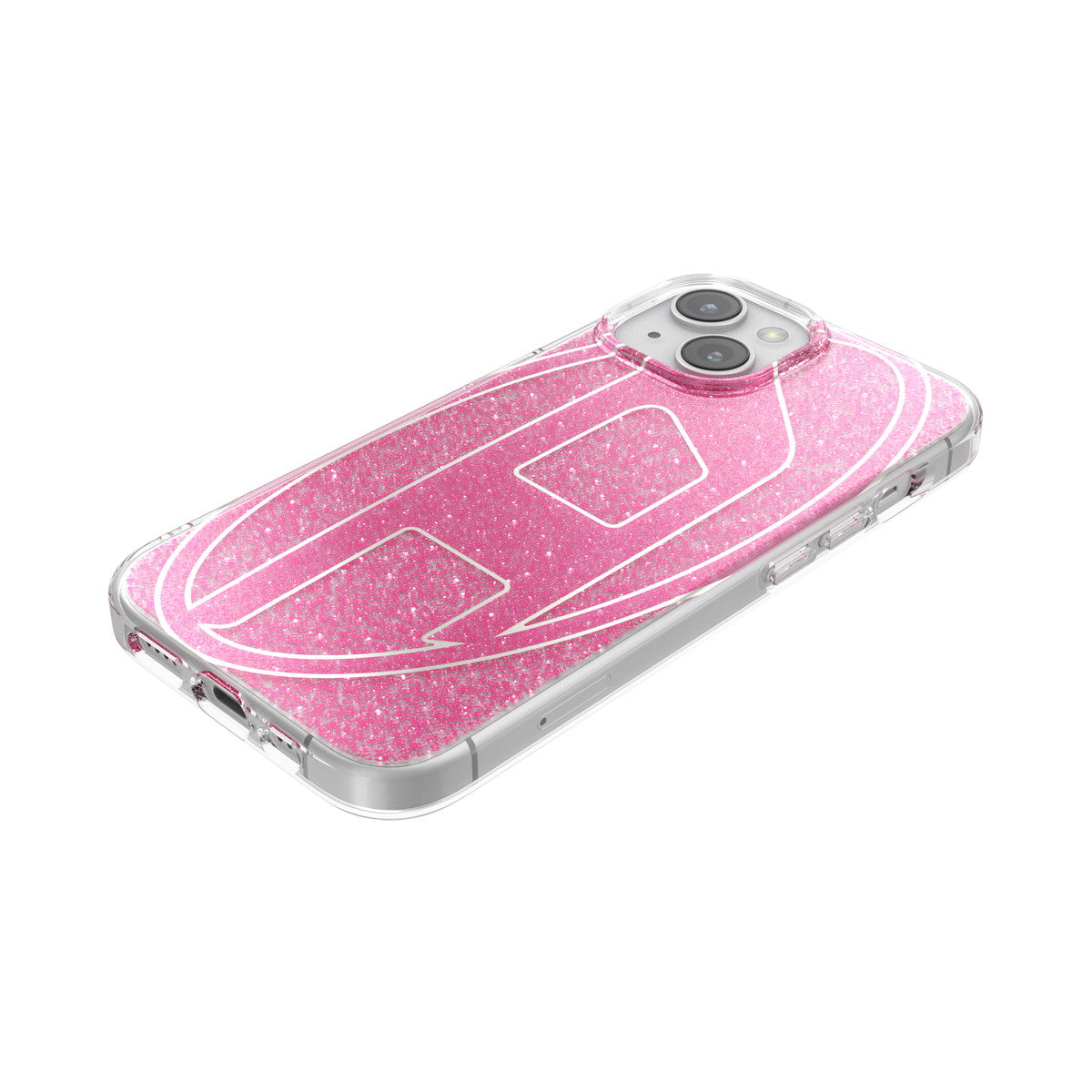 DIESEL iPhone15ケース Oval D Glitter ピンク