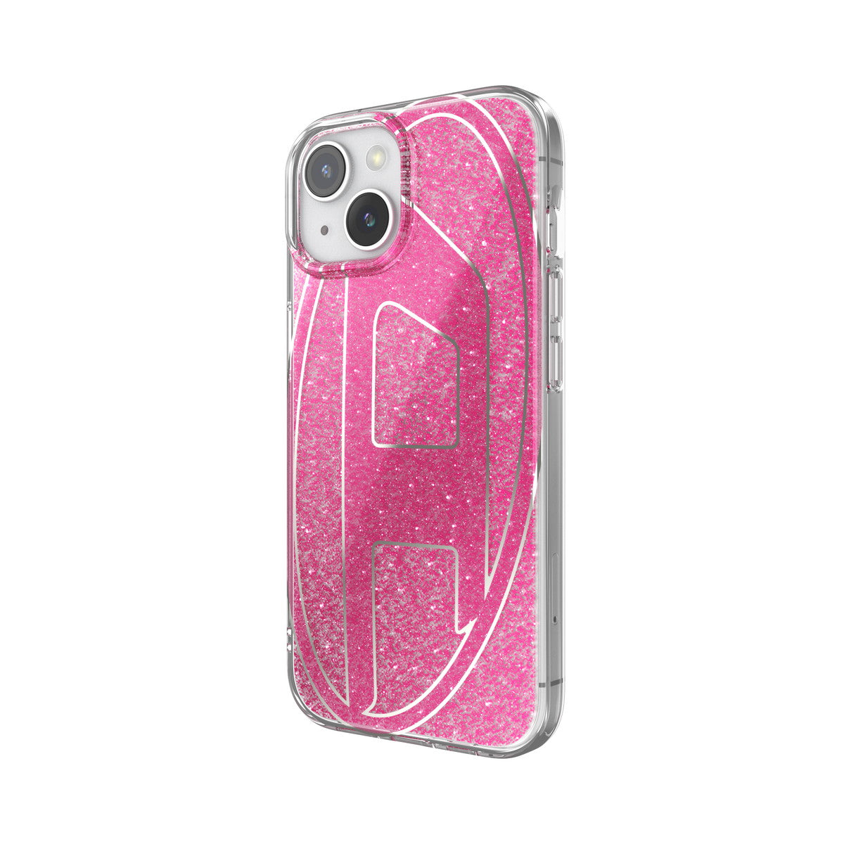 DIESEL iPhone15ケース Oval D Glitter ピンク