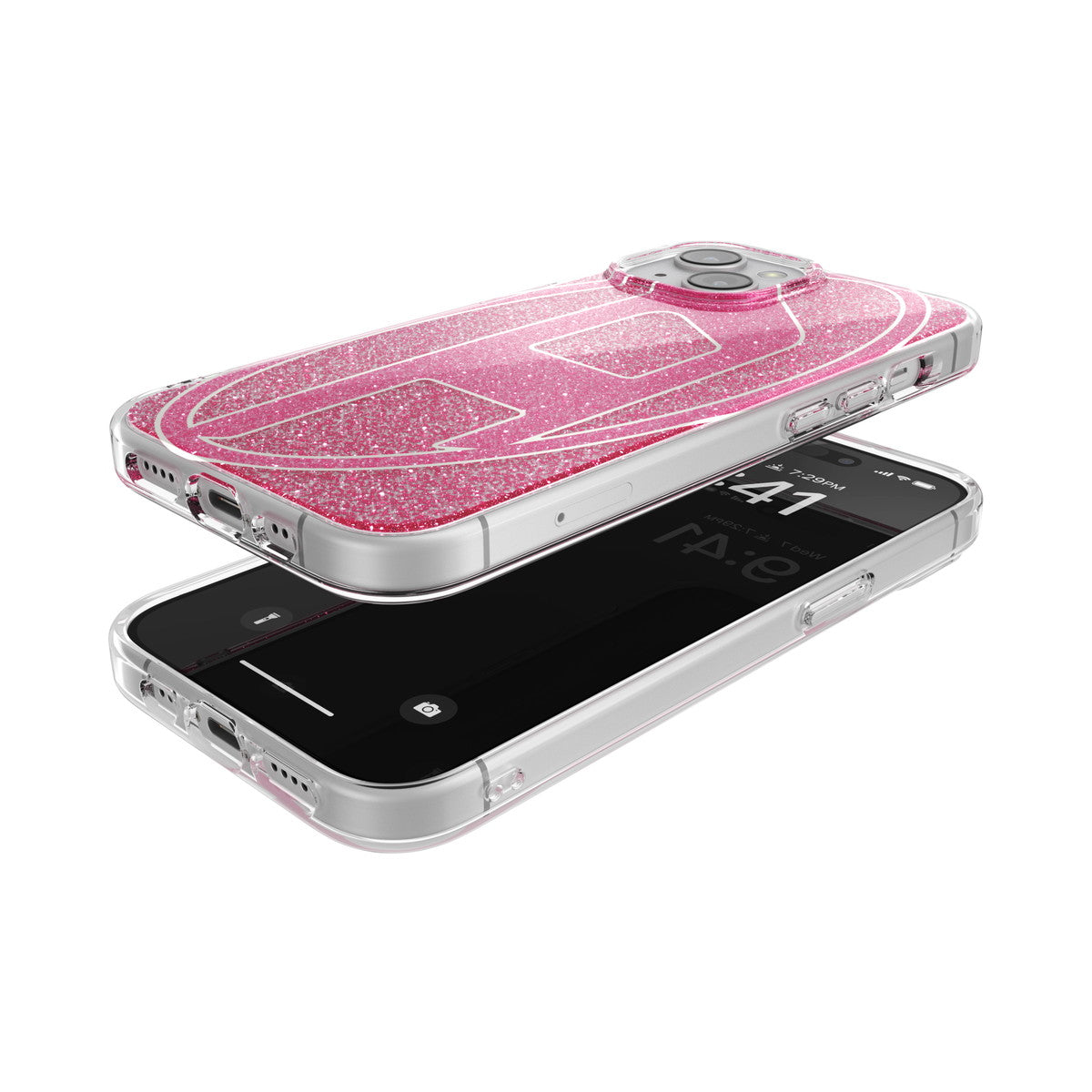 DIESEL iPhone15ケース Oval D Glitter ピンク
