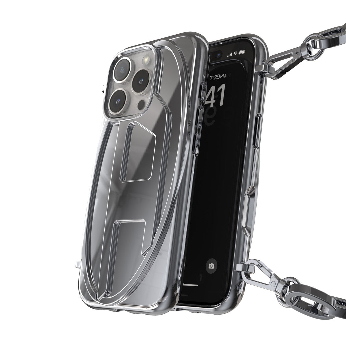 iPhone 16 Proケース Oval D GLOSSY CHAIN シルバー