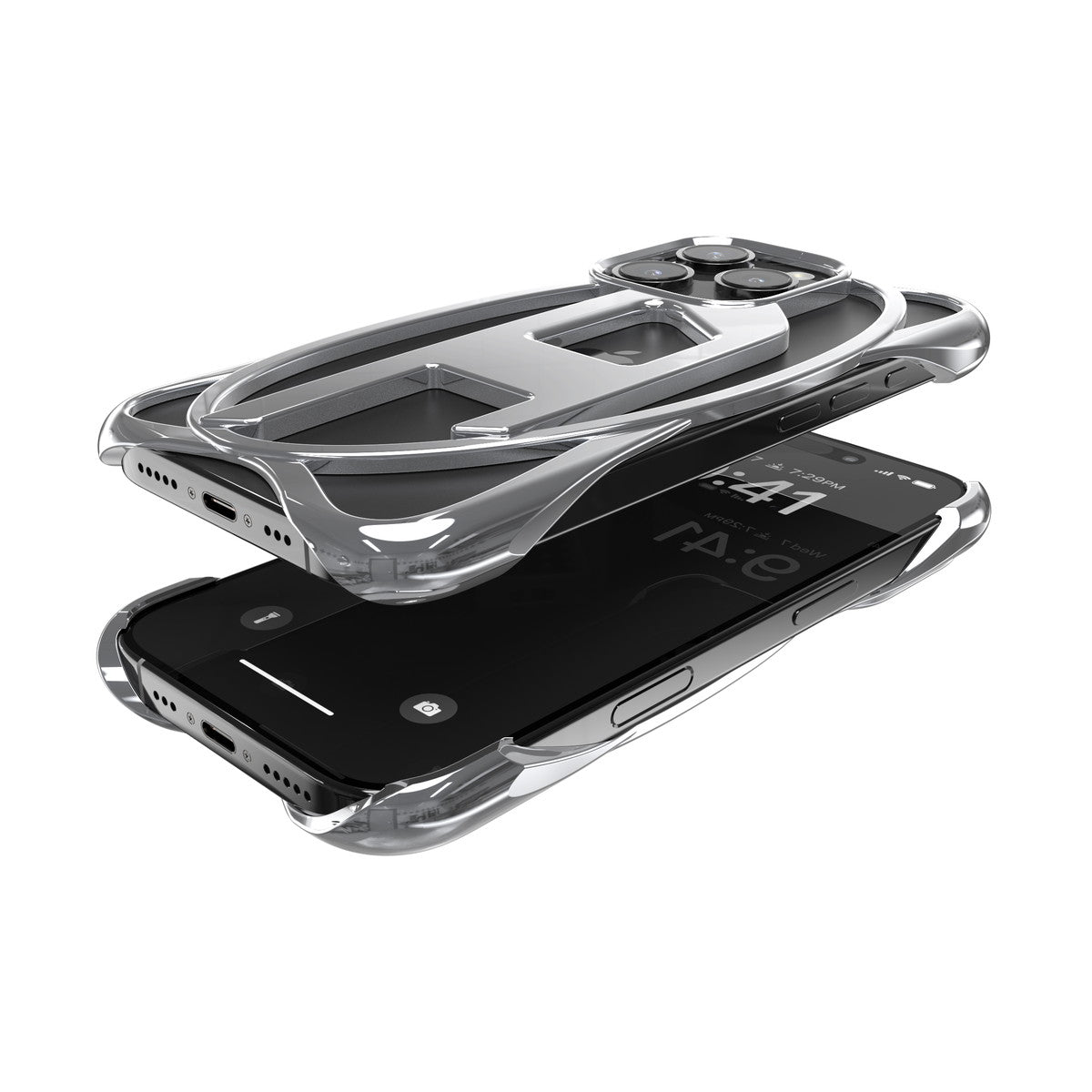 iPhone 16 Proケース CAGED D GLOSSYバンパー シルバー