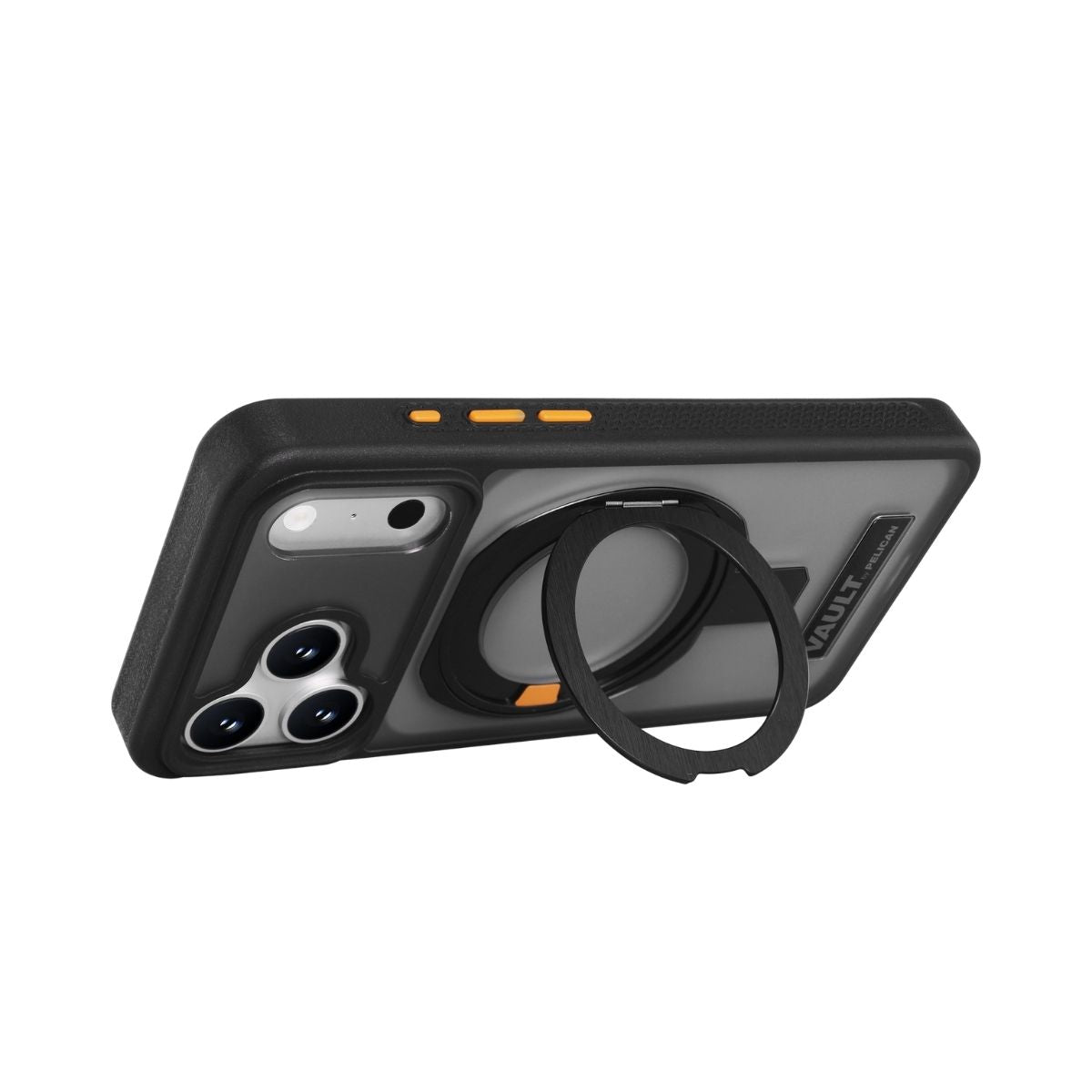 iPhone 18 Pro/17 Proケース Vault スモーク 360°スタンド付き