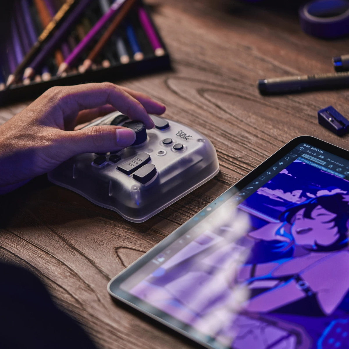 TourBox Elite Plus 左手 デバイス キーボード Bluetooth adobe iPad Windows Mac つまみ 手持ち 割り当て ツアーボックス エリートプラス クリアートランスパレント TBEP