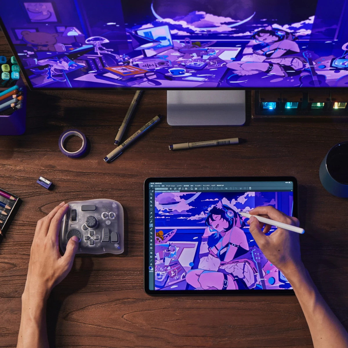 TourBox Elite Plus 左手 デバイス キーボード Bluetooth adobe iPad Windows Mac つまみ 手持ち 割り当て ツアーボックス エリートプラス クリアートランスパレント TBEP