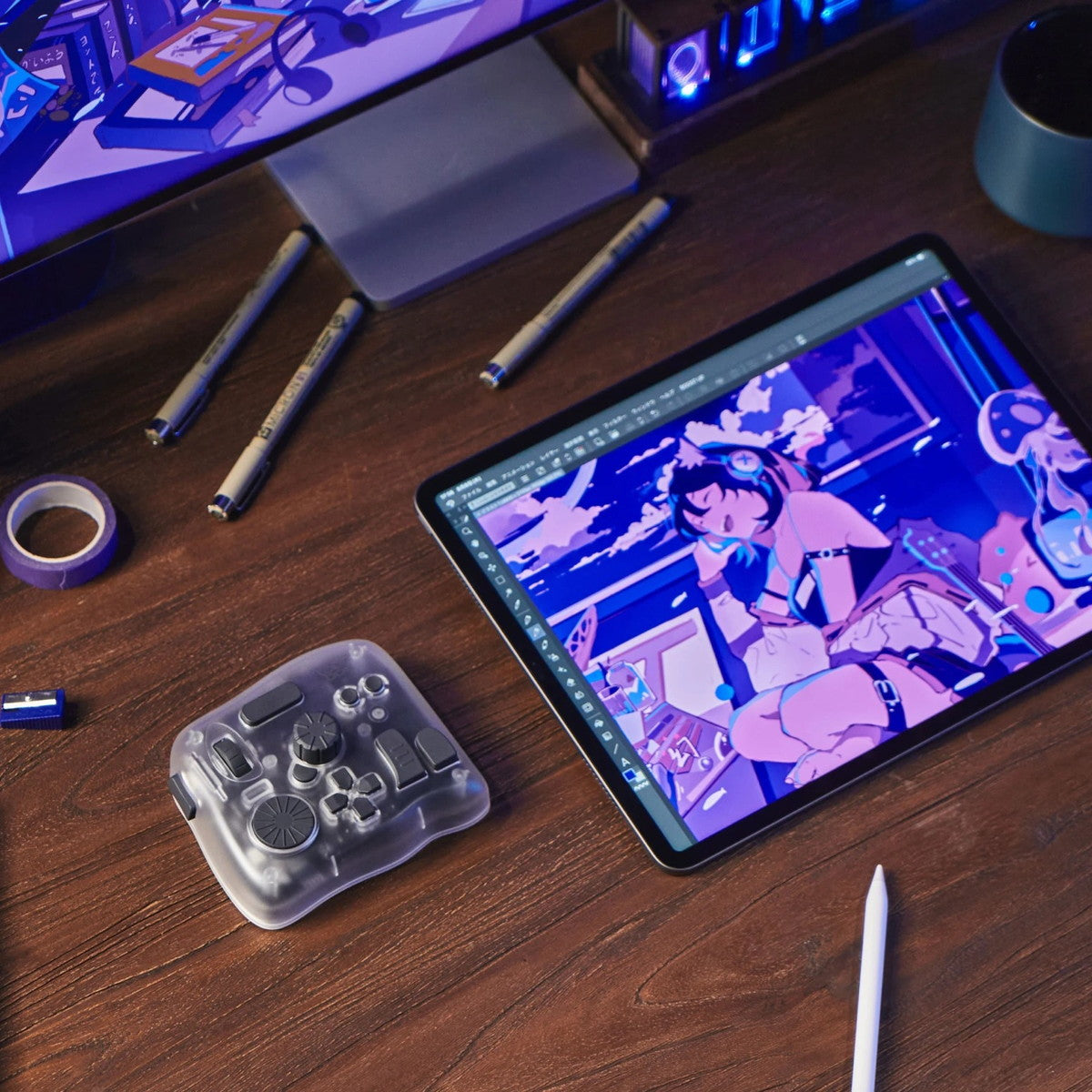 TourBox Elite Plus 左手 デバイス キーボード Bluetooth adobe iPad Windows Mac つまみ 手持ち 割り当て ツアーボックス エリートプラス クリアートランスパレント TBEP