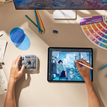 TourBox Elite Plus 左手 デバイス キーボード Bluetooth adobe iPad Windows Mac つまみ 手持ち 割り当て ツアーボックス エリートプラス クリアートランスパレント TBEP