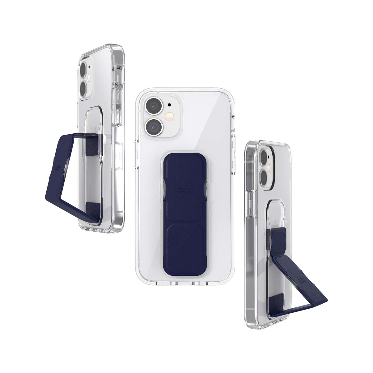 iPhone12miniケース グリップケース クリア/ブルー