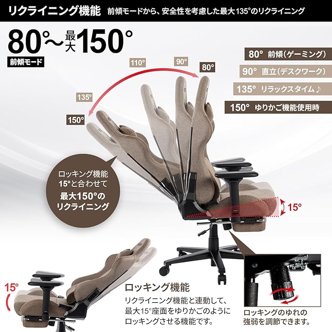 ゲーミングチェア VESTEX S1 カラーファブリック フットレスト付