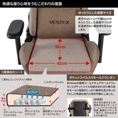 ゲーミングチェア VESTEX  S1 カラーファブリック グレー