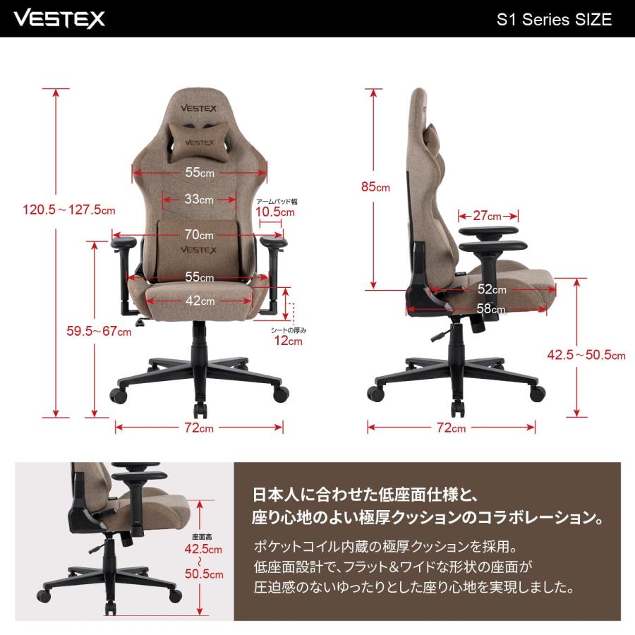 ゲーミングチェア VESTEX S1 カラーファブリック ブラック – MiraiSell