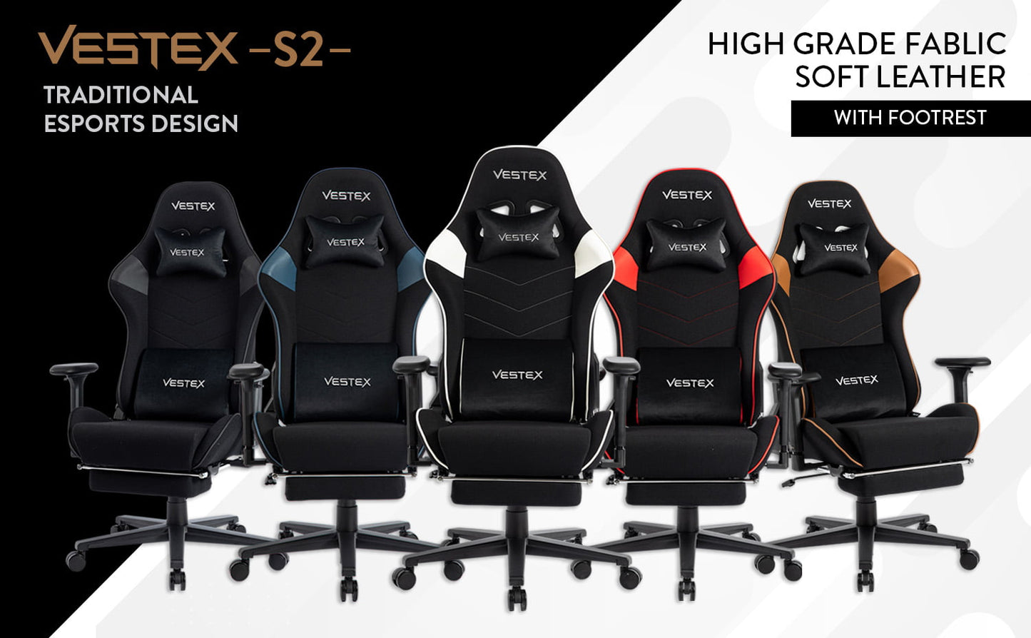 ゲーミングチェア VESTEX  S2 メッシュファブリック フットレスト付 ブラック