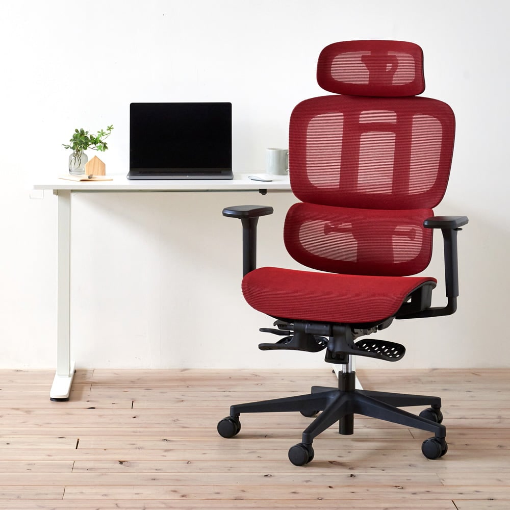 ワークチェア ROOM WORKS M5 多機能フルメッシュ レッド – MiraiSell