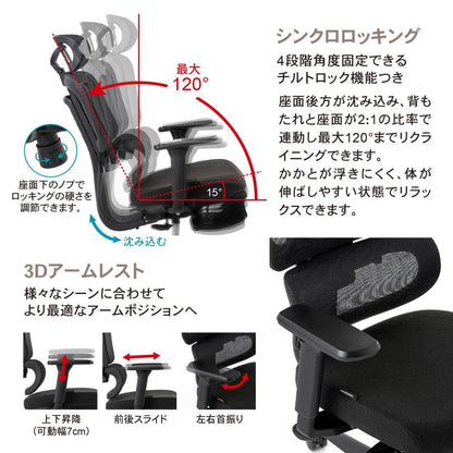 ワークチェア ROOM WORKS M6 多機能ファブリックメッシュ グリーン