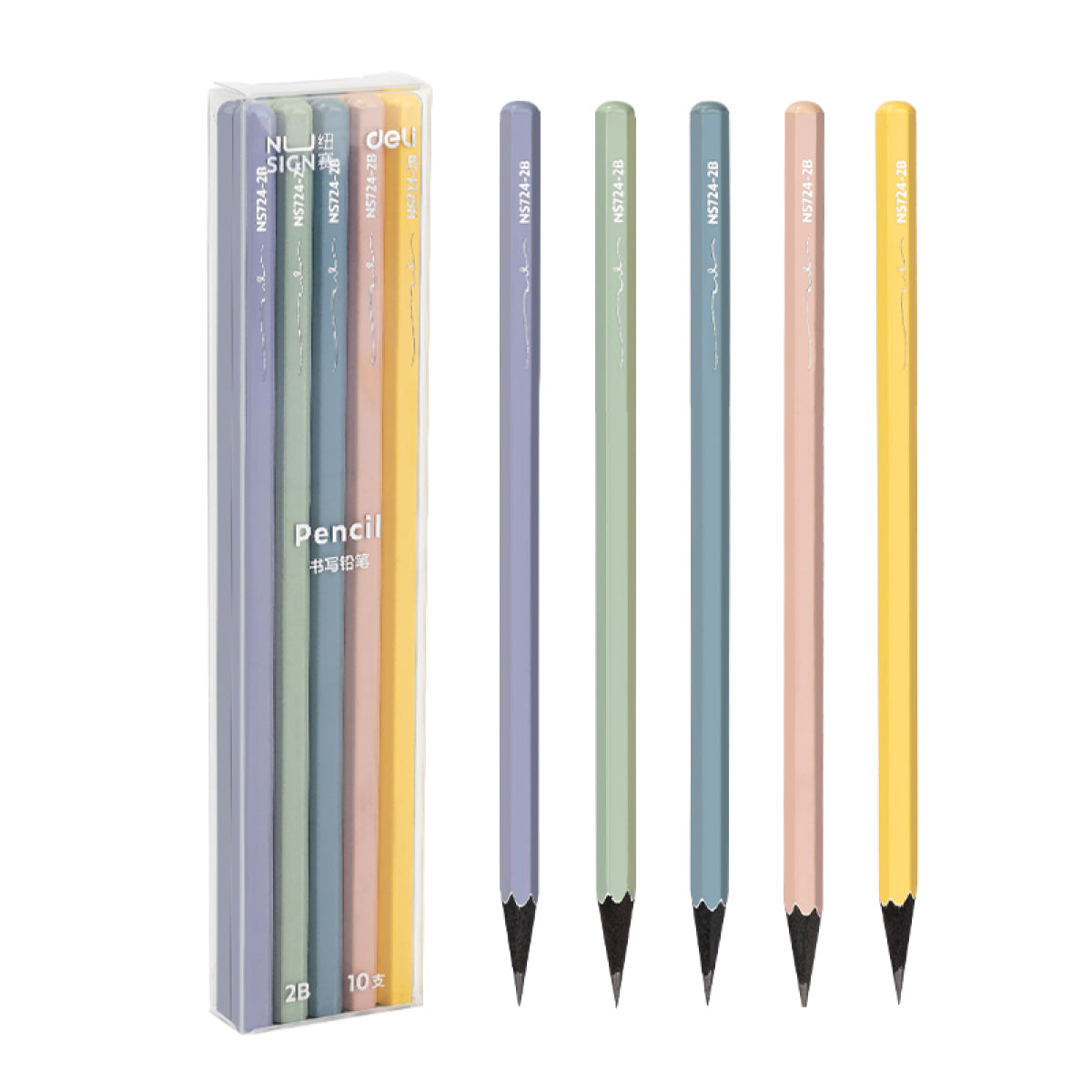 鉛筆2B 10本入 黒木 六角形 ニュアンスカラー