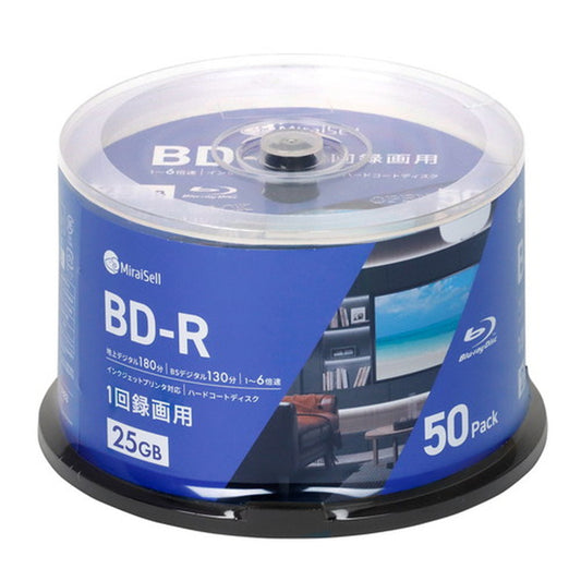 MiraiSell〔ミライセル〕　録画用BD-R 25GB 50枚パック スピンドルケース　パッケージ正面