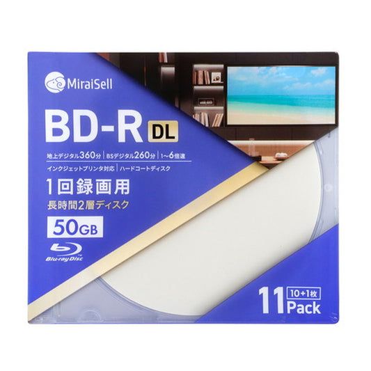 MiraiSell〔ミライセル〕 録画用BD-R DL 50GB 10枚＋1枚 5mm厚スリムケース パッケージ正面