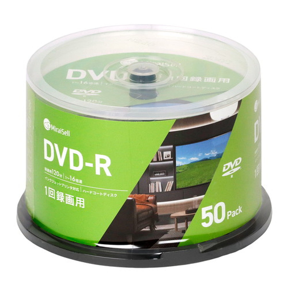 MiraiSell〔ミライセル〕　録画用DVD-R 50枚パック 4.7GB スピンドルケース　パッケージ正面